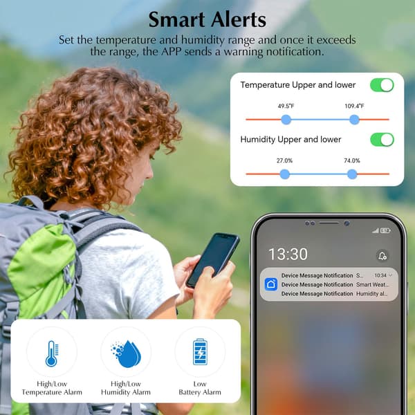 WiFi Termometer Hygrometer, Smart Temperatur- og Fugtighedsmåler med App