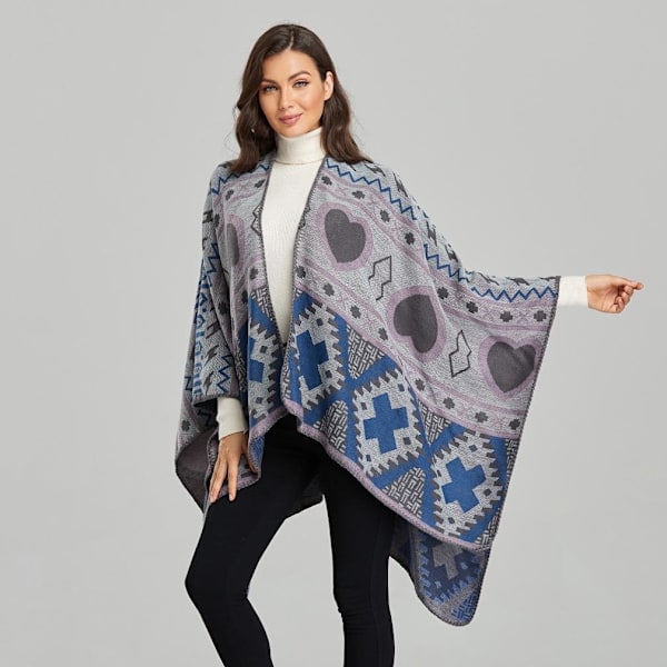 Geometrisk Pashmina Sjal Wrap Tjock varm Poncho Öppen Front Cape for Lady