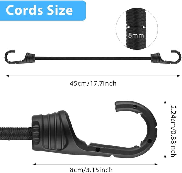 2-pack 45 cm gummiremmar med krokar, kraftiga elastiska lastspännare