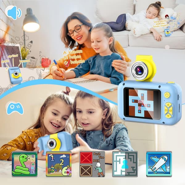 Børns Digitalkamera 48MP HD Dobbeltlinse med 180° Flipskærm 2,4 Tommer IPS