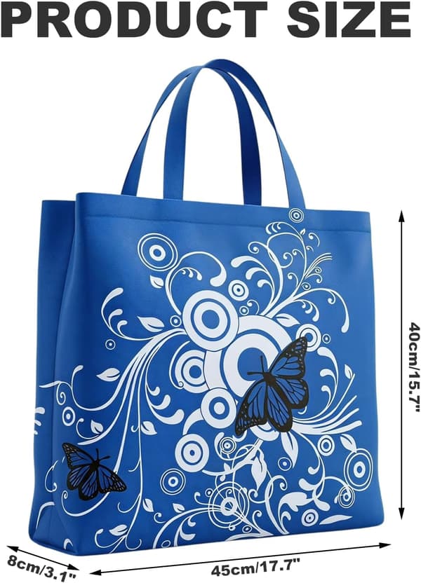 3-pack hopfällbara shoppingväskor, återanvändbara tygkassar i polyester med fjärils- och blommönster