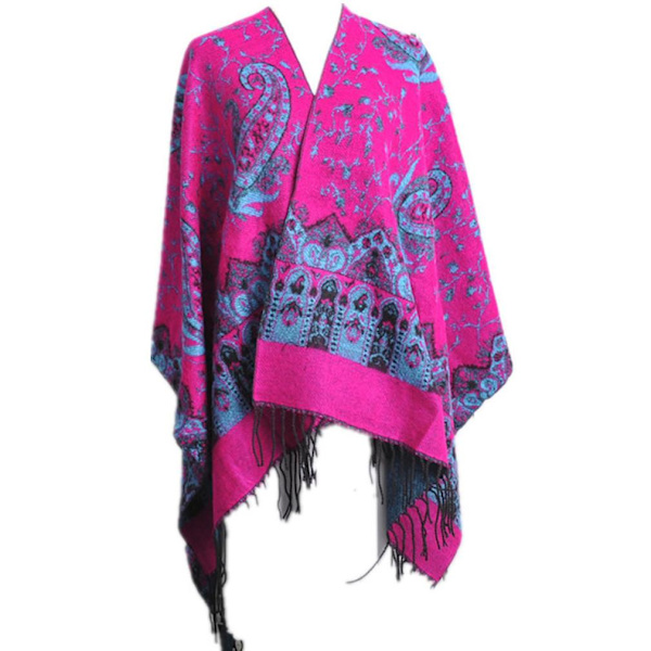 Pashmina Scarf Warm Shawl Wrap Open Front Poncho med tofs för Lady Etnisk stil