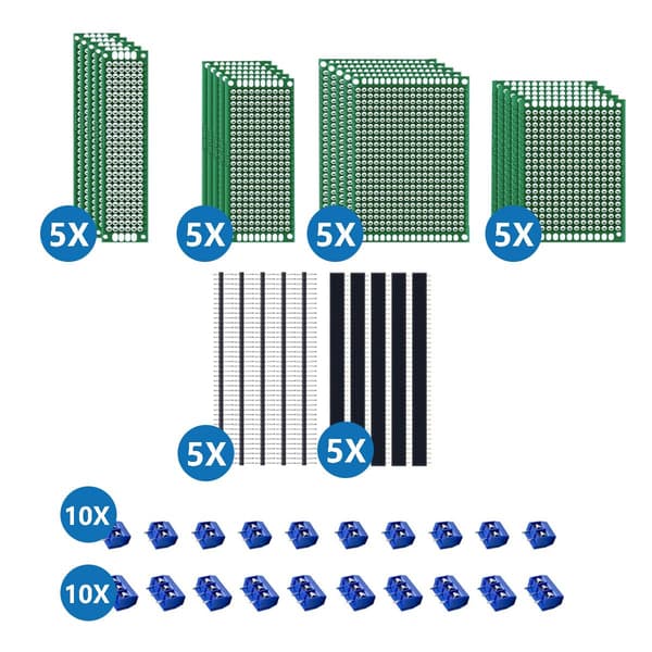 60 kpl PCB-prototyyppilevysarja liittimillä ja ruuviliitinlohkoilla
