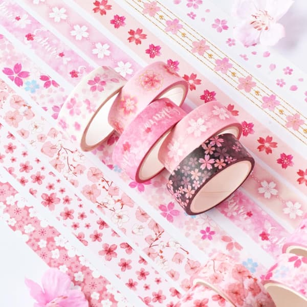 12 ruller Sakura Washi-tape blomstret dekorativ hobbytape til dagbogsskrivning