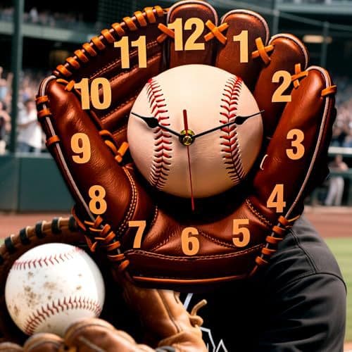 12-tums väggklocka med basebollhandske, tyst sporttema för sovrum