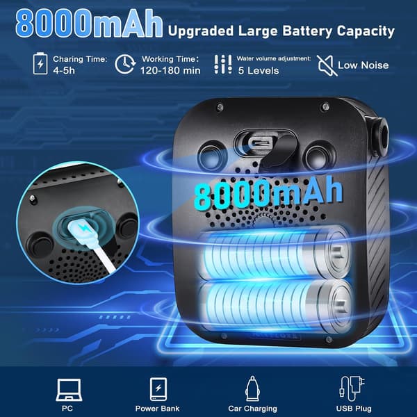 Bærbar campingdusj 8000mAh batteri LED-display med 4 sprøytemoduser