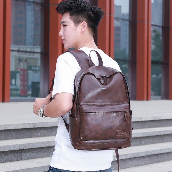 Laptopryggsäck med USB laddningsport Studentväska Väska för Man Brown