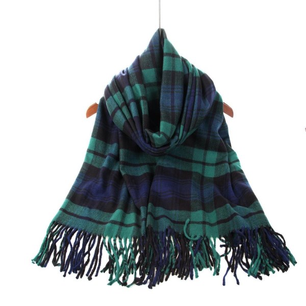 Universal Hoodie Rutig Poncho Vinter Sjal Wrap med Tofs