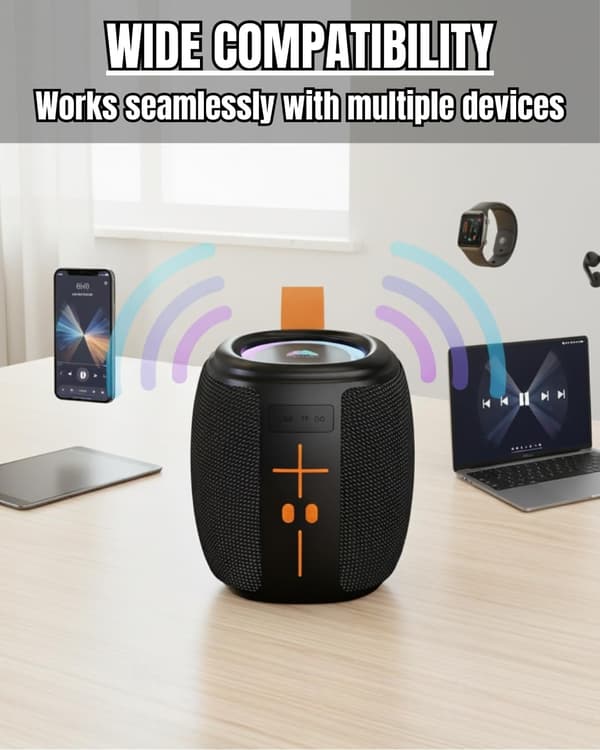 Bærbar Bluetooth-højttaler, 5W bas, RGB-lys, IPX4, USB TF, TWS Stereo