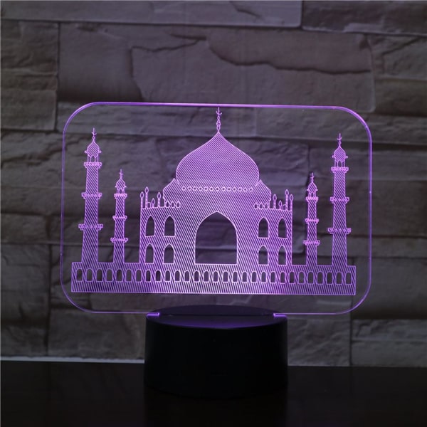 Architecture of India Taj 3D LED Nattljus Sovrumsbordslampa Färg ändras