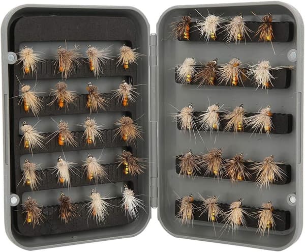 40-pack flugfiskeset, krokar i högkolstål med förvaringslåda i ABS