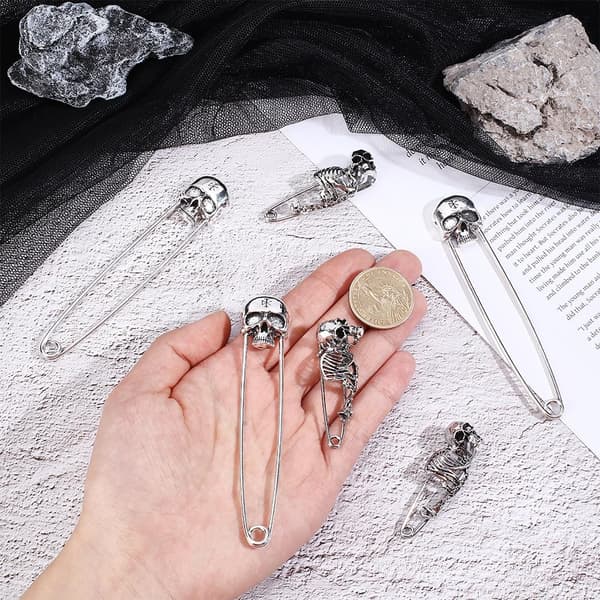 6 st kiltnålar, silver, vit, legering, för sömnad, pyssel och klädset