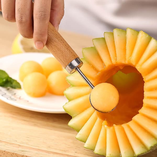 3-delt sett med vannmelonskjærer, fruktskjeer i rustfritt stål