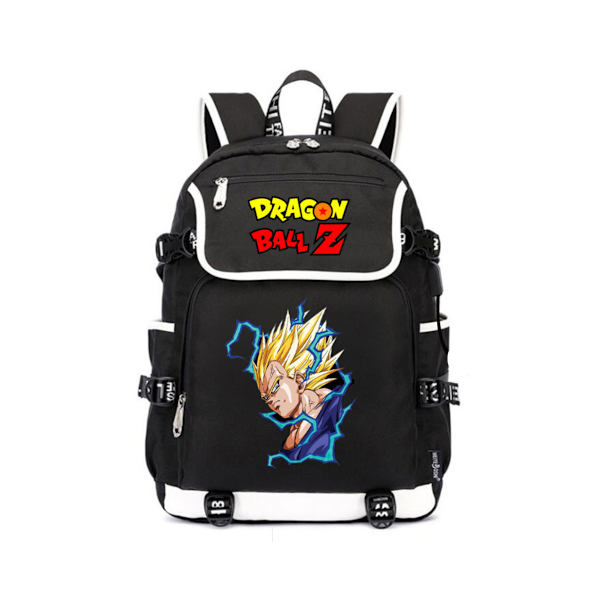 Dragon Ball Goku Axelväska med USB laddningsport Anime Skolväska Svart ryggsäck för studenter