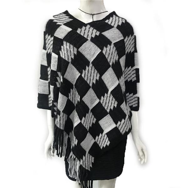 Go-Chess Mönster Poncho Fringed Fåll Virkad Cape med tofs för Lady Ethnic Style