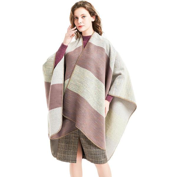 Dam Stripes Poncho Lösa Sjalar Varm filt för Dam