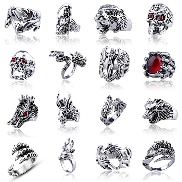 16st Punk Ring Set Cool Geometry Alloy Finger Ring for Man