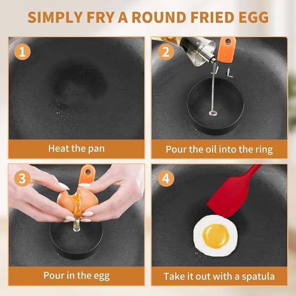 2-pakning eggeformer i rustfritt stål, non-stick former med sammenleggbare håndtak