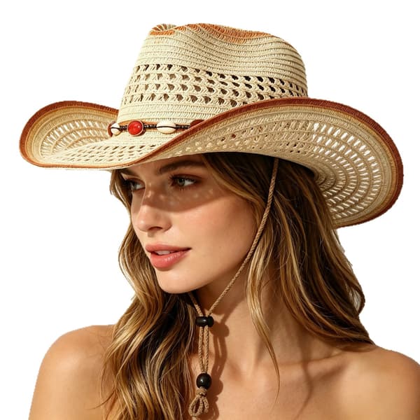 Beige strå cowboyhat bred skygge solhat til kvinder strandrejser