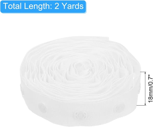 2 yards vitt tryckknappsband i bomull för sömnad av kläder och pyssel