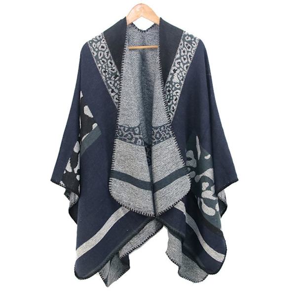 Tjocka Sjal Scarf Öppen Front Poncho Vinterkofta för Dam