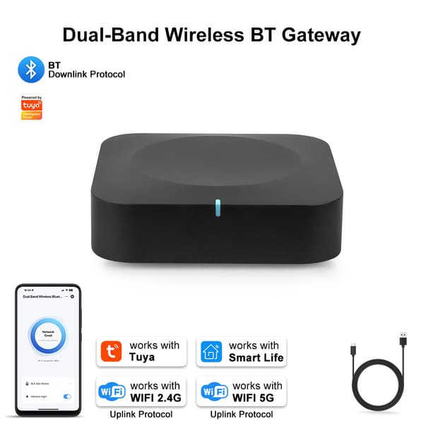 Tuya Dual-Band Trådløs Bluetooth Smart Home Gateway Hub THP10-B V6 Sort