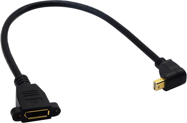 Mini DP till DisplayPort-kabel för panelmontering, 90-graders hane till hona, 32 cm