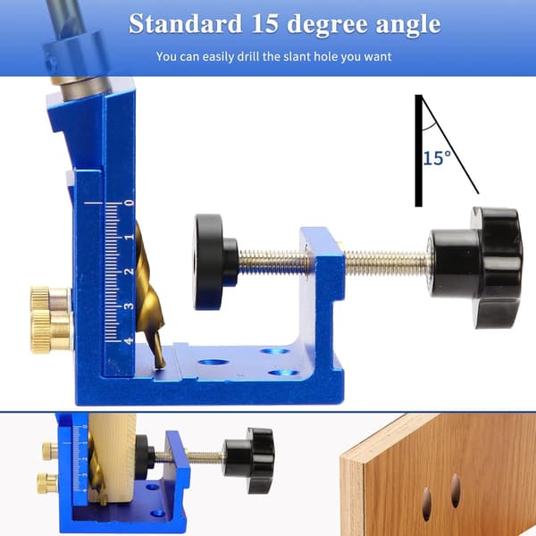Pocket Hole Jig-kit, 15° borrstyrningsset i metall för precisionssnickeri