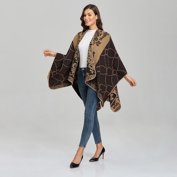 Kvinnors Pashmina Sjal Wrap Vinter Varm fyrkantig Poncho Open Front Cape Etnisk stil