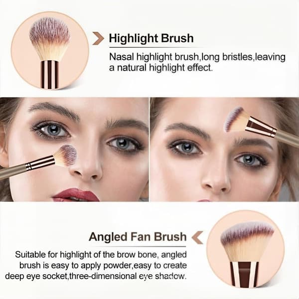 Dobbeltsidig sminkekost for foundation, pudder, concealer, rouge og bronzer