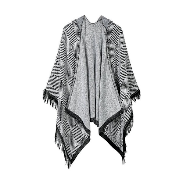 Varm sjal halsduk Öppen front poncho vinterkofta med tofs för dam