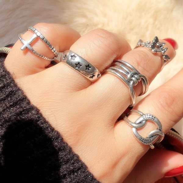 10st Retro Ring Set Animals Leaves Bohemian Fashion Finger Ring för dagligt bruk