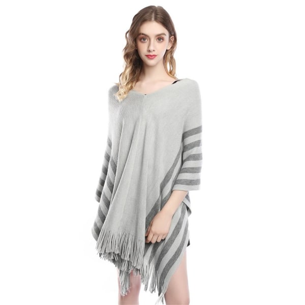 Hösttröja Cape Lösfransad fåll Poncho Color Block Sweater Coat for Lady