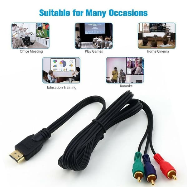 1M HDMI till 3 RCA hane AV-kabel 1080P guldpläterad ljud- och videoadapterkabel
