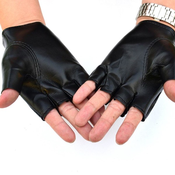 Half Finger Short Gloves Clubwear Läder Shiny Handskar för män Svart
