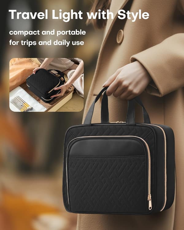 Hængende toilettaske til kvinder, makeup-organizer, sort ferietaske