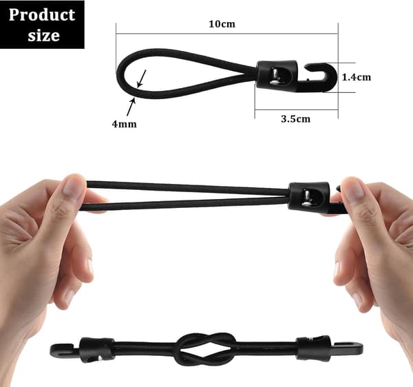 25 stk. 10 cm elastiksnore med kroge, elastiske strammere til presenninger og camping