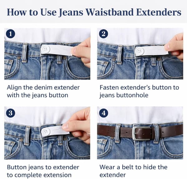 6-pak elastiske taljeforlængere til bukser, jeans og nederdele til mænd og kvinder