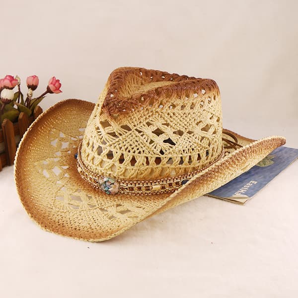 Bøhmisk stråcowboyhat med bred skygge til sommer og strand