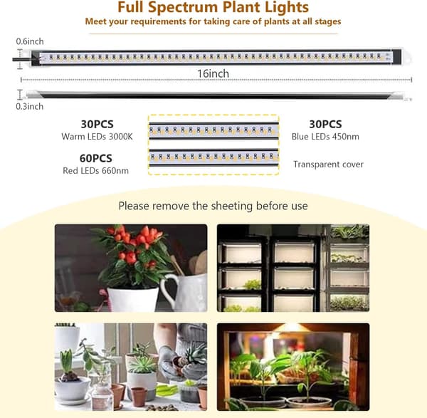 2-hovedet 40 cm LED-vækstlysstrips fuldspektrum 120 LED'er med 12-timers timer