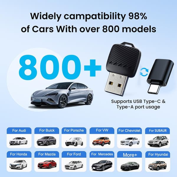 Langaton CarPlay -sovitin USB/Type-C-liitännöillä ja ripustuslenkillä