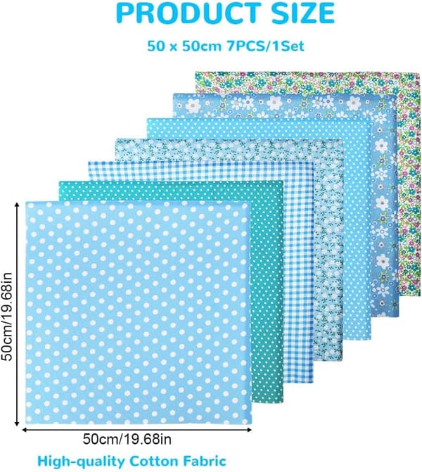 7 stk. bomullsstoffbunter, 50 x 50 cm fat quarters for syprosjekter