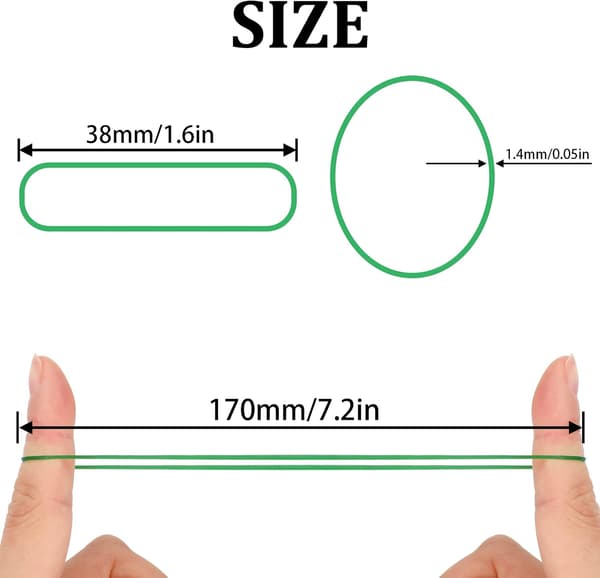 200-pack gröna gummiband av naturgummi, 38 mm kraftiga elastiska band