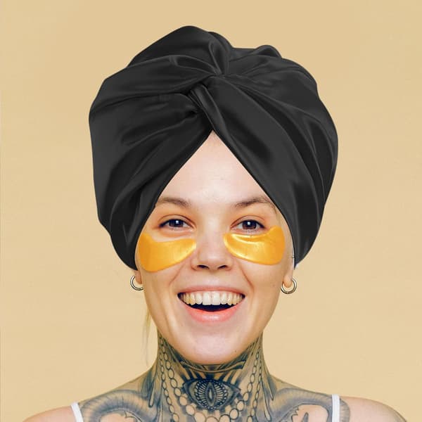 Satin-nattmössa för sömn med elastisk rosett och set med 2 hårscrunchies