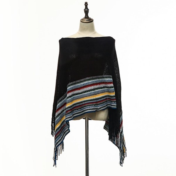 Pullover Cape Winter Lös stickning Poncho med tofs för dam