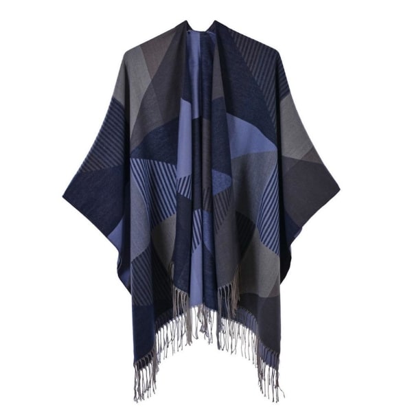 Fringed Fåll Sjal Wrap Winter Warm Poncho Open Front Cape Lady