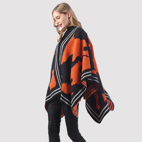Varm Sjal Scarf Öppen Front Poncho Vinterkofta för Dam