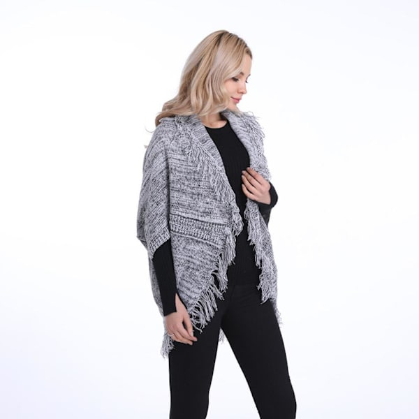 Spring Batwing Blus Stick Sjal Wrap med Tofs Thicken Cardigant för Dam