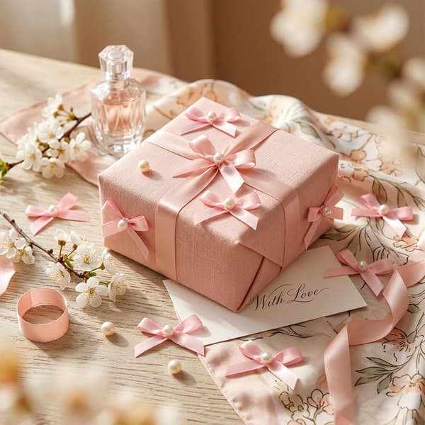 60-pack 4 cm rosa satinrosetter med pärlor för pyssel och dekoration
