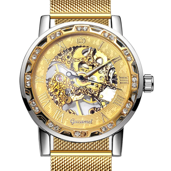Automatisk mekanisk watch för män Business Skeleton Diamond Watch Guld
